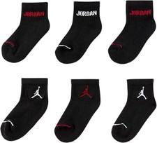 NEW Nike Jordan Jumpman Cushioned Ankle Crew Socks 6 Pairs Black Size Youth 5Y-7