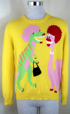 MOSCHINO Cheap Chic Cashmere Yellow Dinosaur Sweater Jacket Top Small 4 5 6