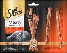 Sheba Treats Meaty Tender Sticks Soft Cat 5 Count Pack of 10 , Chicken