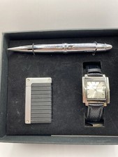Fondini Quartz Watch Leather Band With Butane Lighter And Refill Pen Combo Set