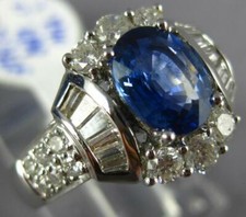 ESTATE LARGE 2.29CT DIAMOND & AAA SAPPHIRE 18KT WHITE GOLD OVAL ENGAGEMENT RING