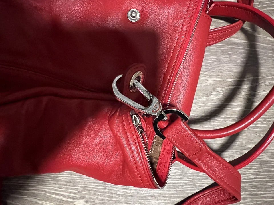 Longchamp Le Pliage Cuir Leather Bag RUBY RED AUTHENTIC In Perfect