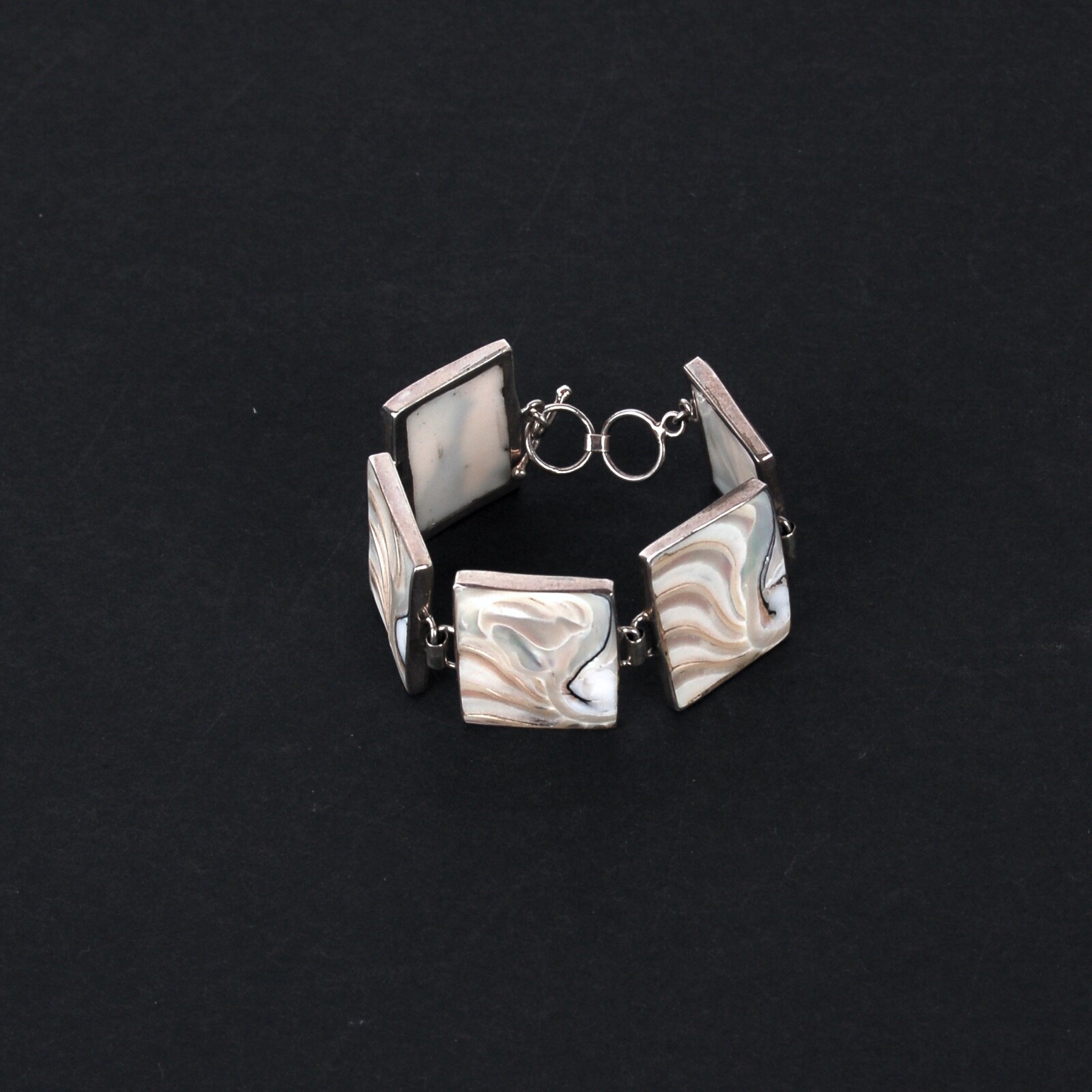 Vintage Abalone Shell Silver Link Toggle Bracelet… - image 5