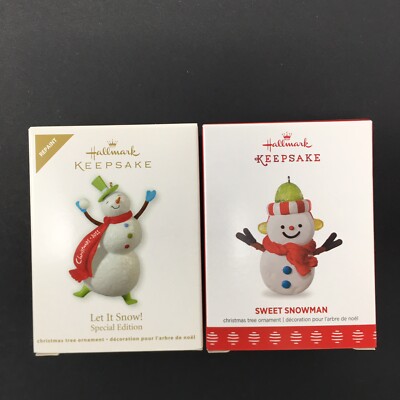 LET IT SNOW 2011 Repaint & SWEET SNOWMAN 2017 Hallmark Keepsake Ornament 2 x LOT