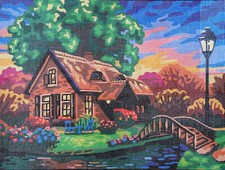Needlepoint Painted Canvas Gobelin 10500 Cottage. 16"x20" by Collection D'Art
