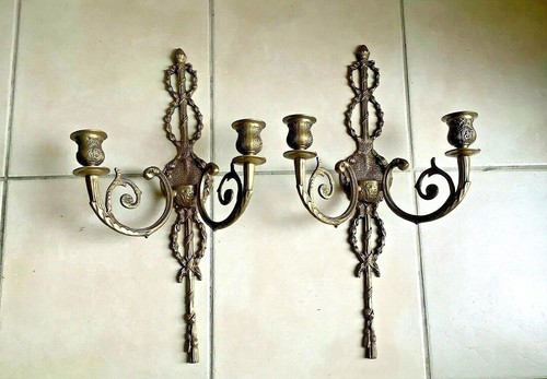 Vintage Pair 25” Bard Int’l Brass Metal Candelabra Candle Holder Wall Sconces - Picture 7 of 12
