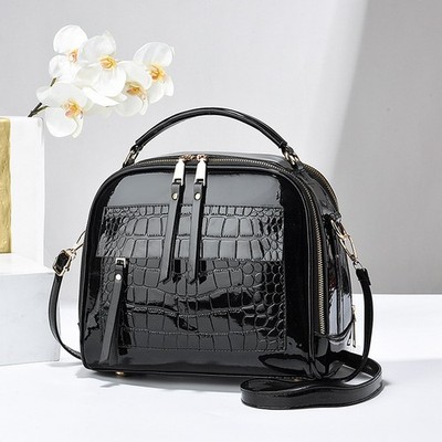 Damen Lackleder Kroko Schultertasche Umhängetasche Handtasche Reißverschluss Beuteltasche