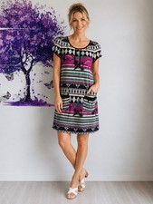 Vintage Yumi Dress UK 10 Multi-Color Geometric Bird Print Short Sleeve