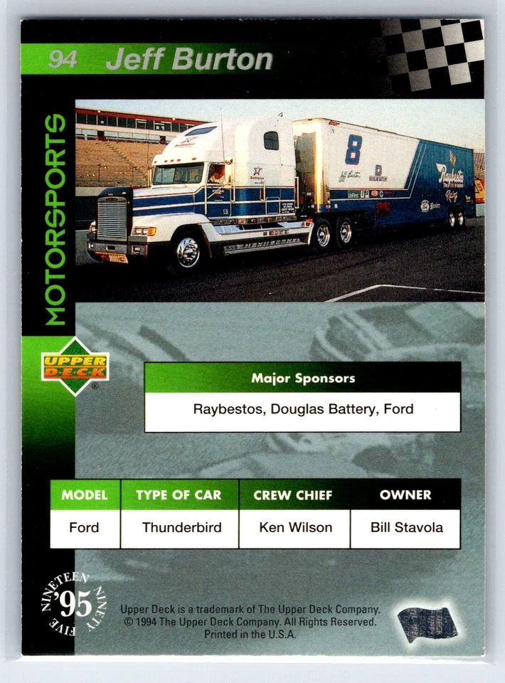 1995 Upper Deck Jeff Burton Stavola Brothers Racing #94 - Image 2 of 2