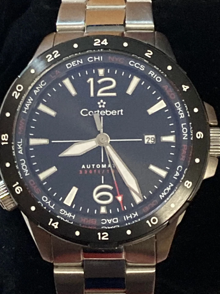 Novo Cortebert Elevation World Time relógio automático GMT data 45mm CB-3013-11 - Imagem 4 de 4