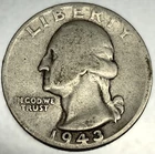 1943 P Washington 90% Silver Quarter Circulated Condition 25c US Coin - 2735