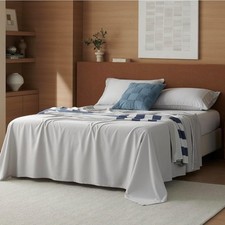Double-Stitched Tencel Cotton Bed Sheets Set - Soft Cooling- Cal King, 4pcs Set