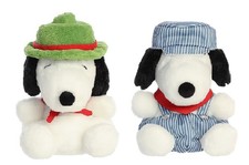 Aurora Peanuts Snoopy 5" Palm Pal Plush Bundle, Train Engineer and Beagle Scout