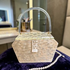 Pearl White Marbled with clear lid Vintage Lucite Purse Handbag 1950s MCM 7