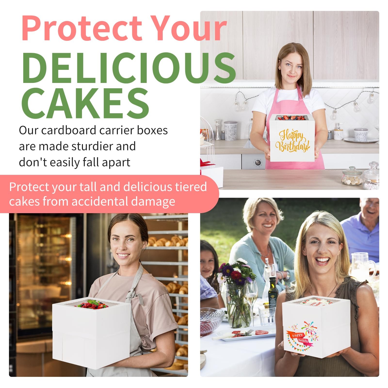 Moretoes 12 Pcs Cake Box Tall Boxes with Window in 3 Sizes 12x12x12 10x10x10