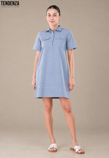 Tendenza Soft Blue Cotton Utility Shirt Dress Flap Pockets Button Mini Casual