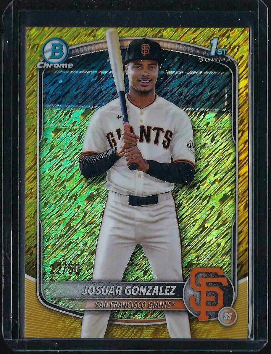 2025 BOWMAN CHROME JOSUAR GONZALEZ 1ST GOLD SHIMMER ROOKIE #22/50 CARD BCP-153