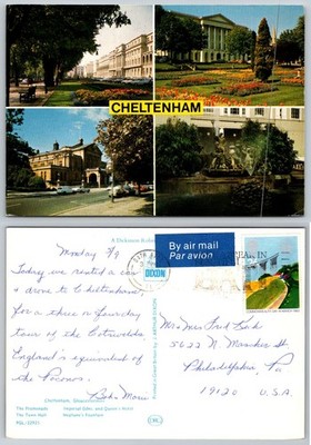 Vintage Cheltenham England Postcard - Promenade, Town Hall, Neptune's Fountain