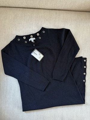 St. John Sport Black Long Sleeve Santana Knit Sweater Dress Grommets- Size Small