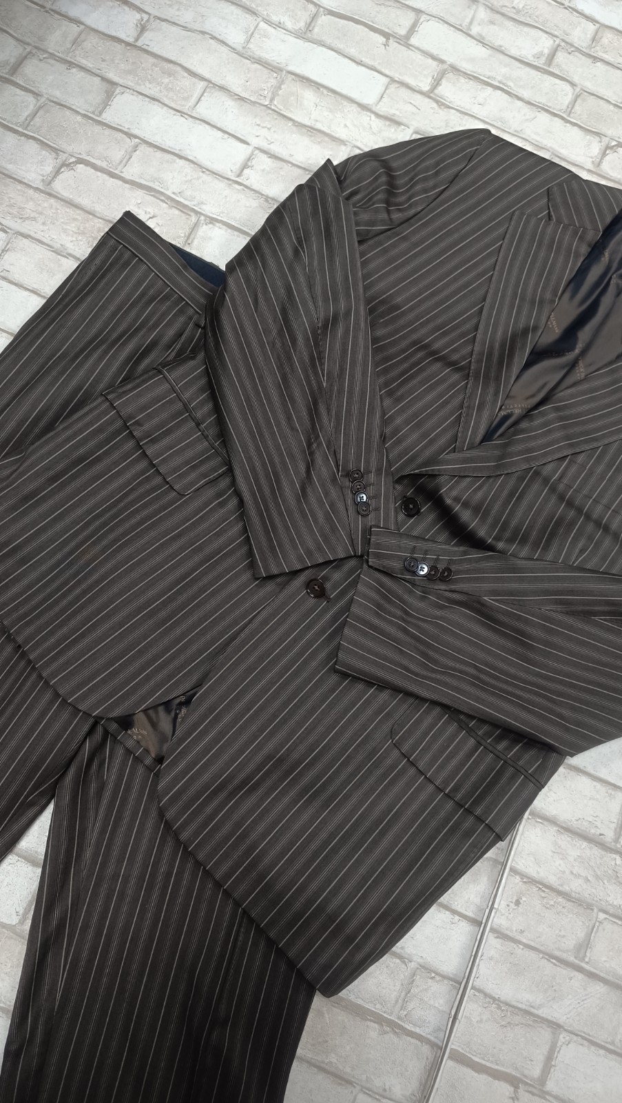 Patrick Hellmann Wool Suit, brown striped men's s… - image 3