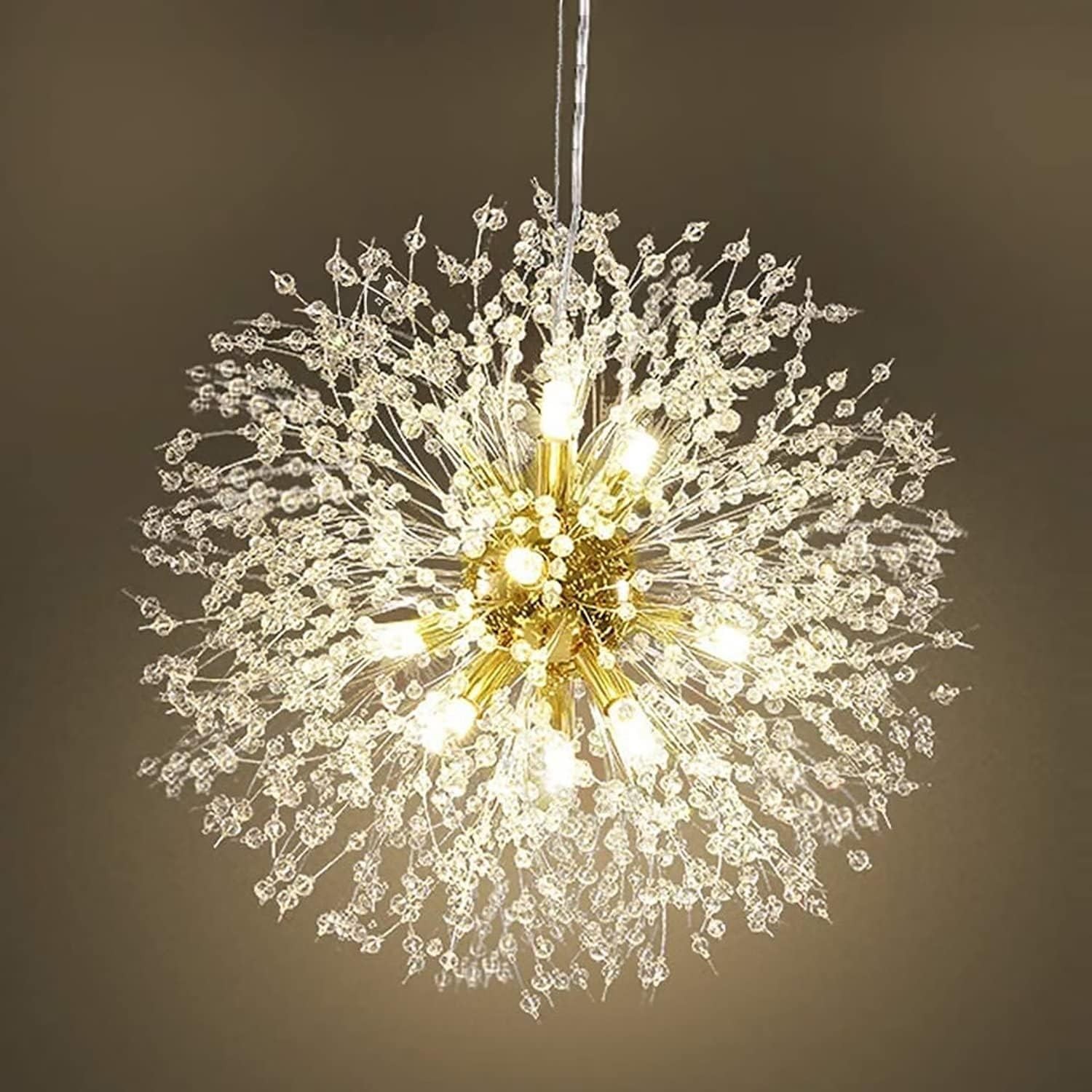 Fu Dikang 12-Light Modern Crystal Gold Chandelier, Fireworks Dandelion Sputni...