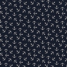 Nautical Fabric Seafarer White Anchor Toss Dark Blue Dear Stella YARD