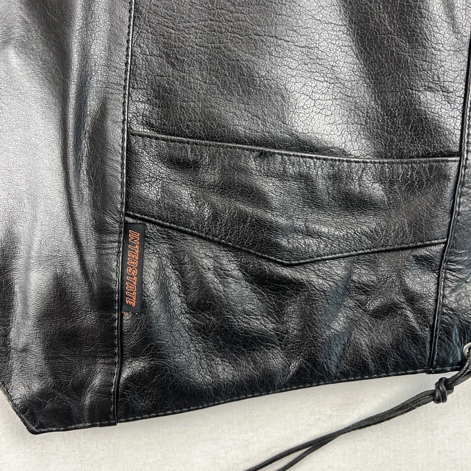 Interstate Leather Black Leather Snap Biker Vest Men’s XXL Motorcycle Style Moto - Image 4 of 4
