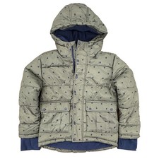 Girls Green Navy Polka Dot Puffer Jacket Hooded Winter Coat Small 8