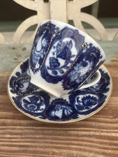 VINTAGE 2 PC IMPERIAL RUSSIAN PORCELAIN LOMONOSOV BLUE/WHITE TEACUP SET