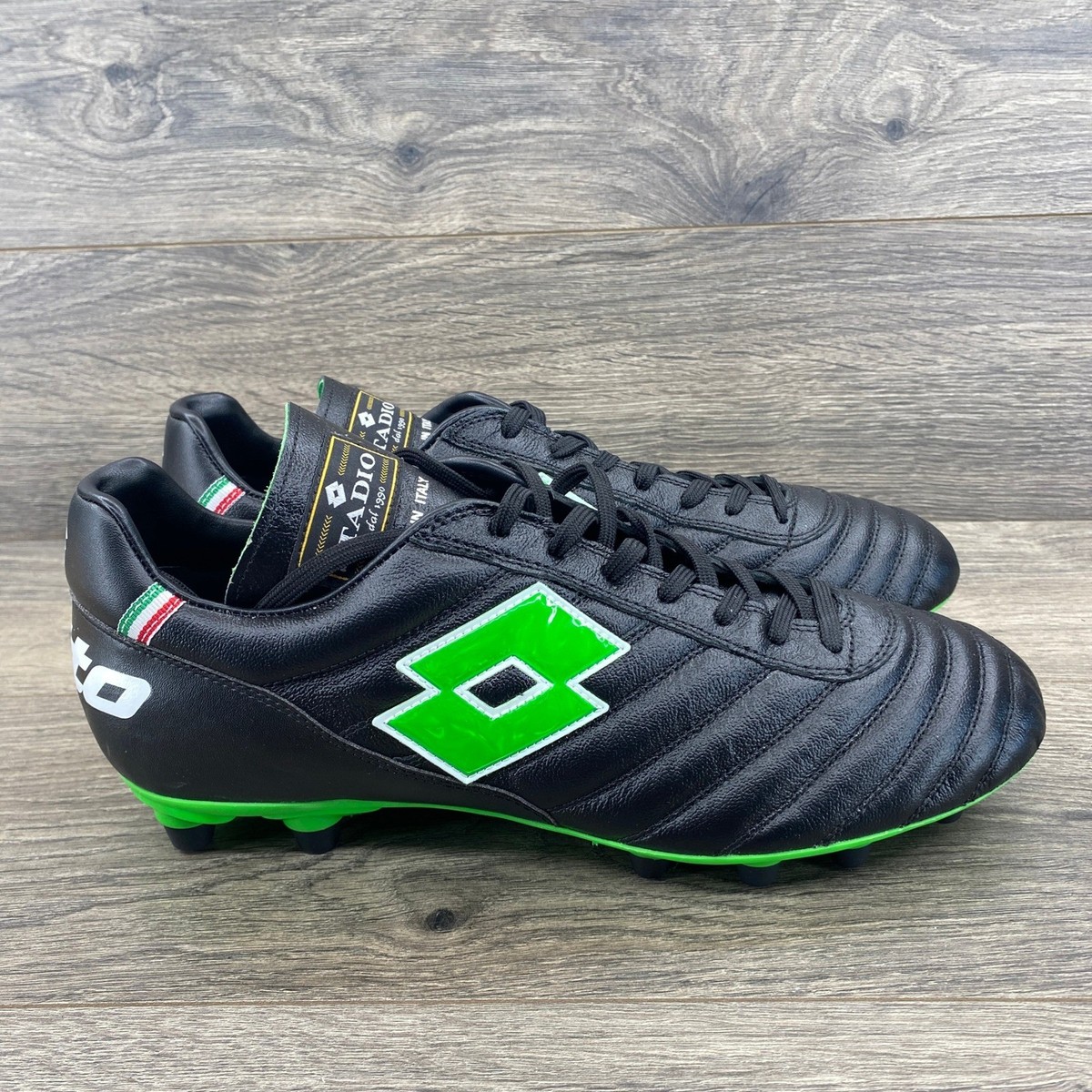 Lotto Stadio Made in Italy Black Green Leather Soccer Cleats Mens