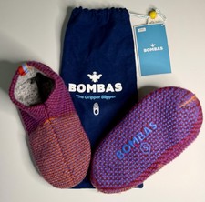NWT Bombas Gripper Slippers Cabernet Purple, Orange Navy Knit Bag Size Small