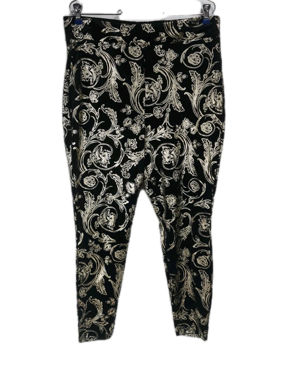 TORRID Platinum Leggings 2X Women Black Gold Jacquard Velvet High Waist 121P