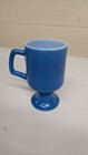 Vintage Milk Glass Anchor Hocking Blue Irish Coffee Mug Pedestal — photo 3