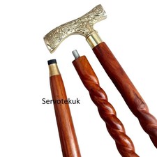 Victorian Handcrafted brass Handle Walking Stick Designer Wooden Rope Style Cane