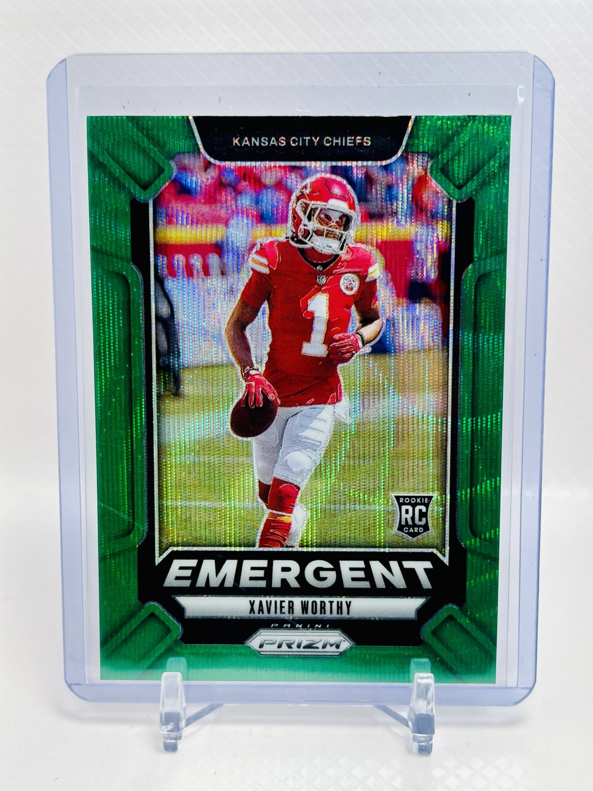 2024 Panini Prizm Xavier Worthy Emergent Green Wave #7 RC Kansas City Chiefs