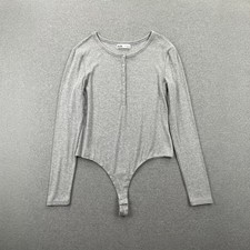Elodie Ribbed Henley Bodysuit Size XL Heather Gray Long Sleeve Button Front Soft
