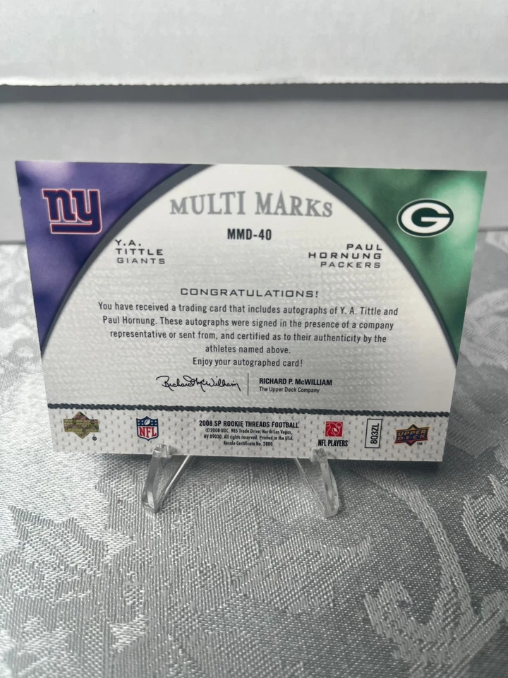 2008 Sp Rookie Threads Multi Marks Y.A. Tittle Paul Hornung Dual Auto #d /99 - Image 2 of 2