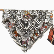 35"x35"Horse Teams Print Pure Mulberry Twill Silk 14momme Scarf88x88cm6-14