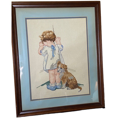 Retro Bessie Pease Gutmann ''Disgrace'' Matted Cross Stitch Wall Decor 16.5X20
