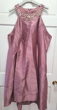 Adrianna Papell Jewel Rhinestones Neck Fit & Flare Mikado Dress - Mauve - 24W