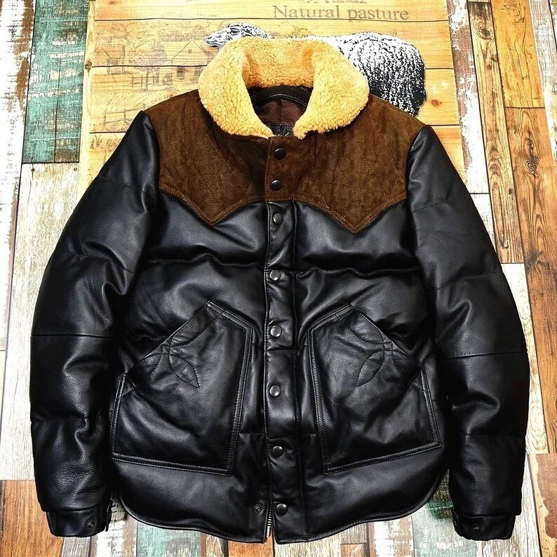 Handmade Men’s Lambskin Puffer Jacket | Genuine Leather Winter Coat | Vintage