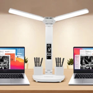 LED Lampe de bureau de lecture dimmable USB Double tête pliable table de nuit clair blanc
