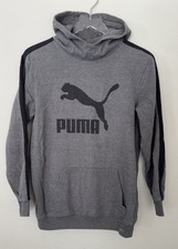 Puma Gray  Black Pullover Fleece Hoodie Boys XL 18-20 Big Logo Spellout