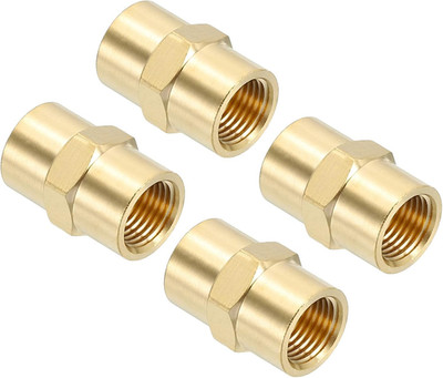 1/8'' x 1/8'' Brass NPT Coupler, 4 Pack Female Hex Head Pipe Fitting Coupling for
