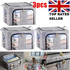 3Pcs 66L Storage Box for Clothes Folding Wardrobe Organizer Tidy Heavy Duty UK