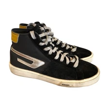 Diesel Men's S-Mydori High Top Leather Sneaker Shoes Black / Yellow Size 9