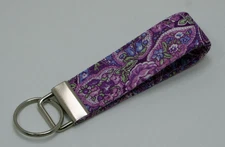 Purple Paisley Key Chain Ring Fob Handmade Custom Designer