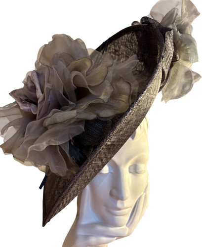 Exclusive Grey Designer Millinery by Hat Couture Wedding Bridal Race Ascot Hat - Picture 2 of 6