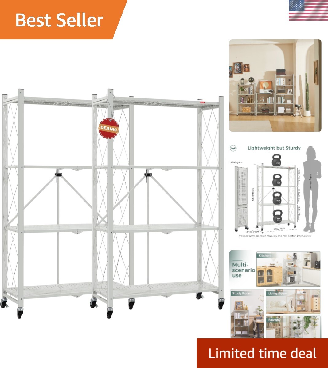 Freestanding Heavy-Duty Metal Storage Rack with Wheels for Home Organization  