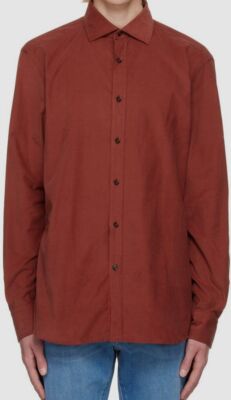 $590 Zegna Men's Red Regular-Fit Long Sleeve Button-Up Shirt Size Large